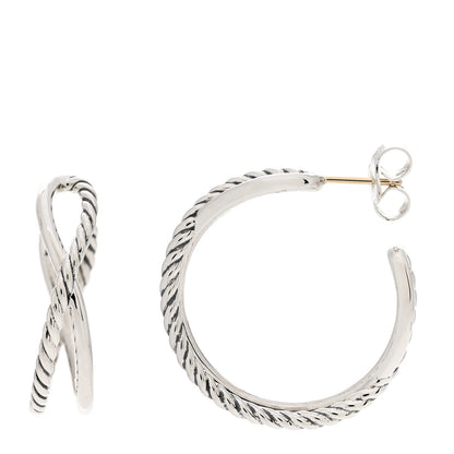 David Yurman Sterling Silver Crossover Cable Hoop Earrings 1 of 5