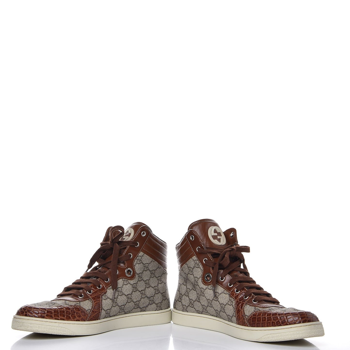 GG Plus Monogram Calfskin Crocodile Embossed Mens Coda High Top Sneakers 11.5 Brown