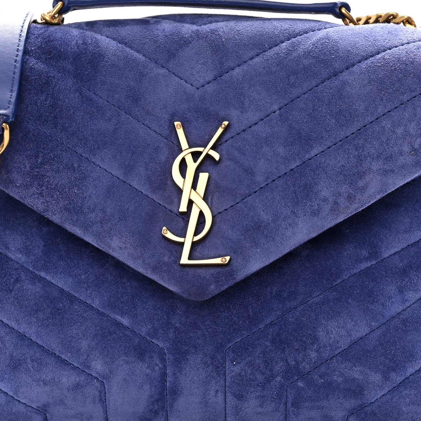 Velvet Y Quilted Monogram Small Loulou Chain Satchel Blue Sapphire