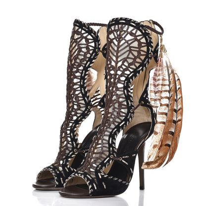 Jimmy Choo Suede Feather Trim Kevan Gladiator Sandals 39 Multi 3 of 11