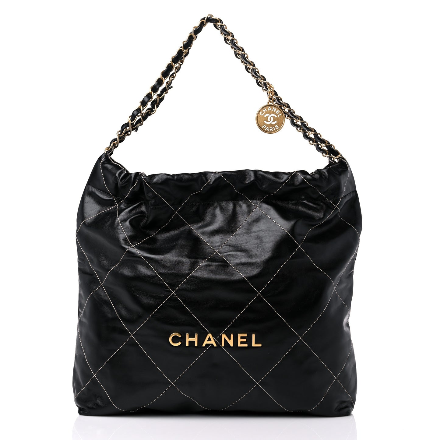 Shiny Calfskin Stitched Chanel 22 Black White
