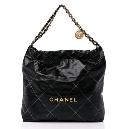 Chanel Shiny Calfskin Stitched Chanel 22 Black White 2 of 9
