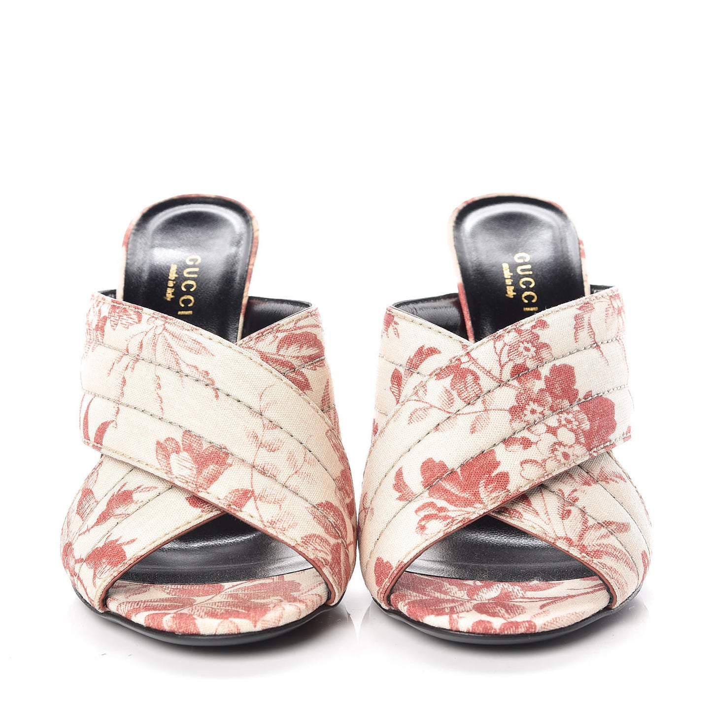 Fabric Herbarium Print Webby Crossover High Heel Slide Sandals 36.5 Cream Cherry