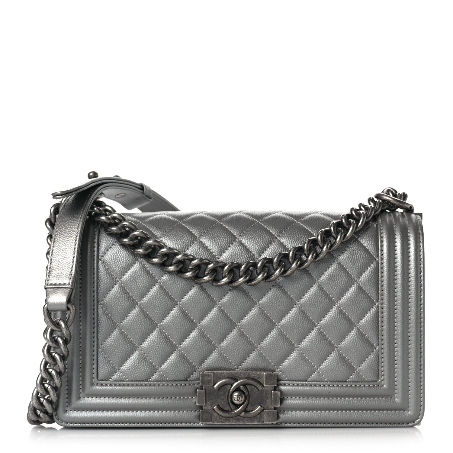 Chanel Metallic Caviar Quilted Medium Boy Flap Silver 1 of 10