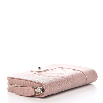 Chanel Metallic Caviar Chevron Quilted Vintage Mademoiselle Zip Coin Purse Pink 4 of 8