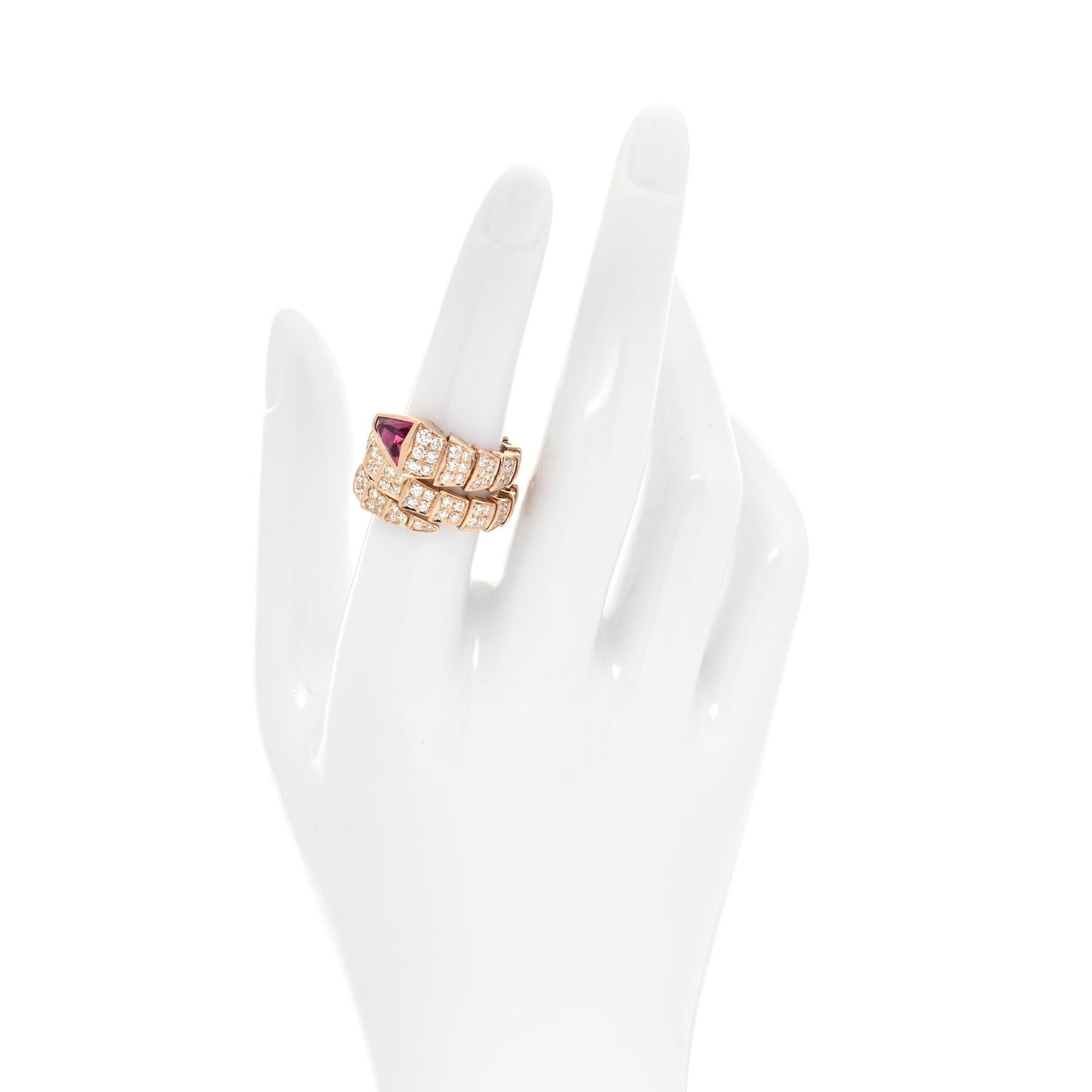 18K Rose Gold Diamond Rubellite Serpenti Viper Pave Ring M