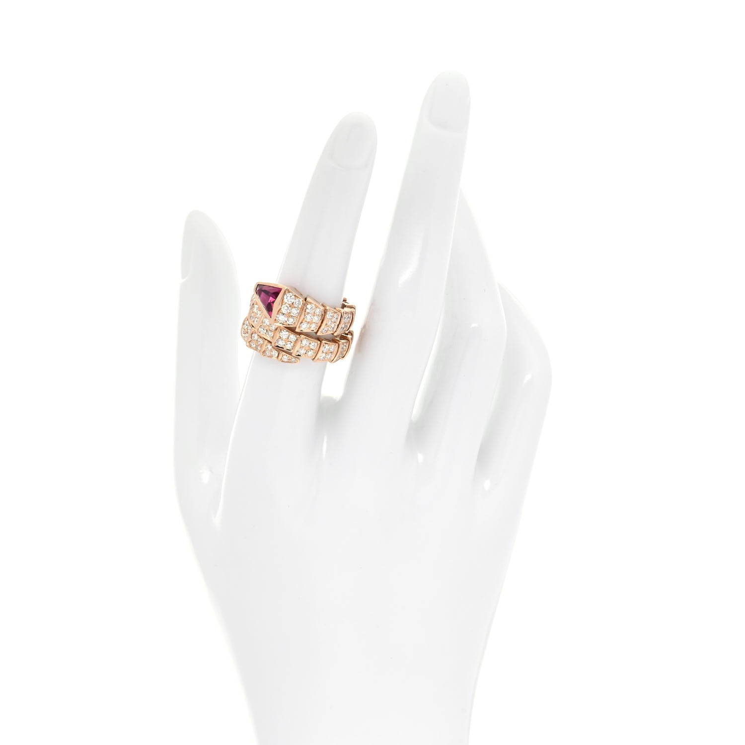 Bulgari 18K Rose Gold Diamond Rubellite Serpenti Viper Pave Ring M 2 of 6