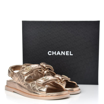 Chanel Iridescent Lambskin Quilted Velcro Dad Sandals 39 Light Bronze 8 of 8