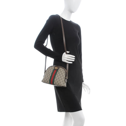 Gucci GG Supreme Monogram Textured Dollar Calfskin Web Small Ophidia Dome Shoulder Bag Beige Ebony New Acero 2 of 8