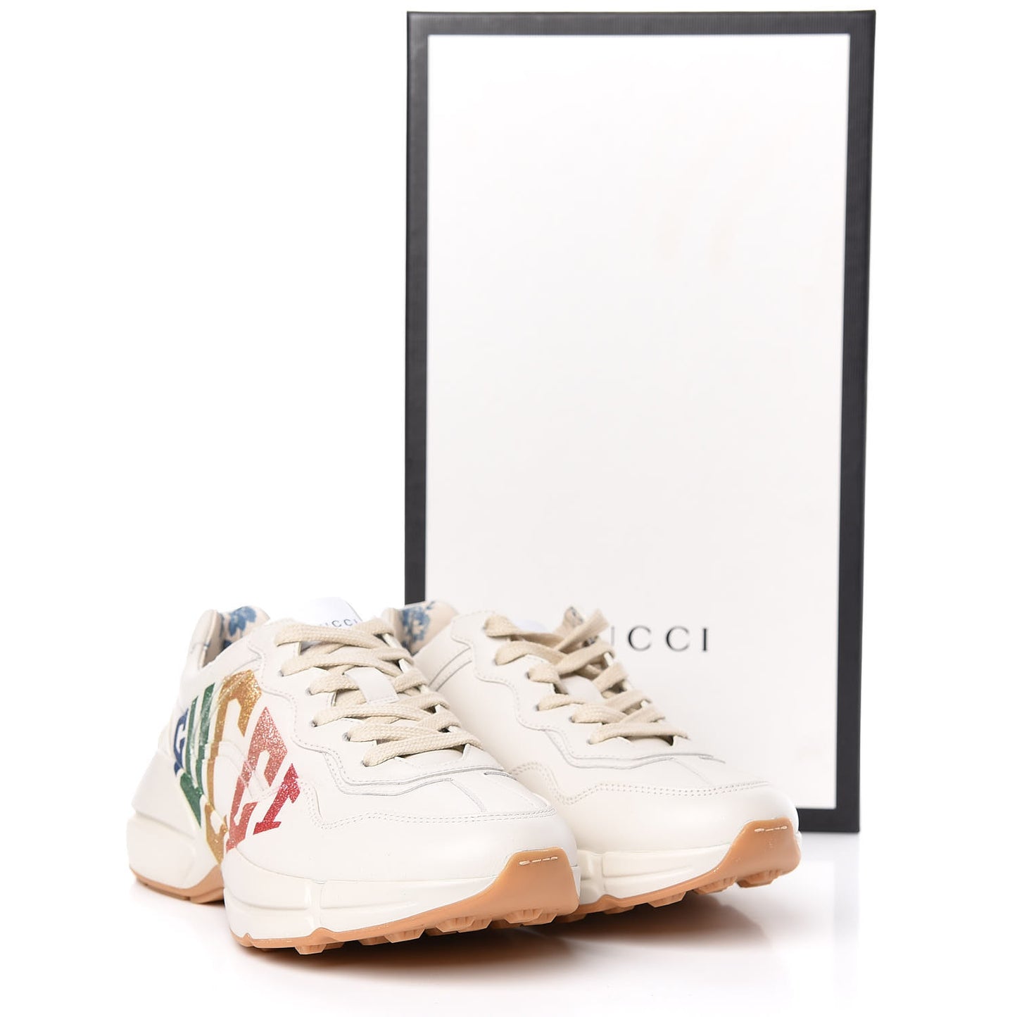 Calfskin Glitter Game Logo Womens Rhyton Sneakers 35 Mystic White