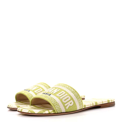 Christian Dior Canvas Check'N'Dior Pop Embroidered Dway Flat Slide Sandals 36 Chartreuse 4 of 11