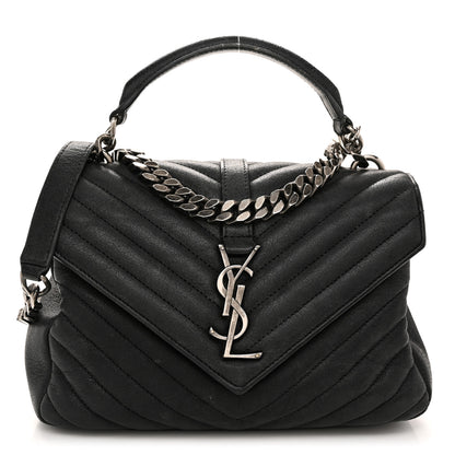 Saint Laurent Sheepskin Matelasse Chevron Monogram Medium College Bag Black 1 of 14