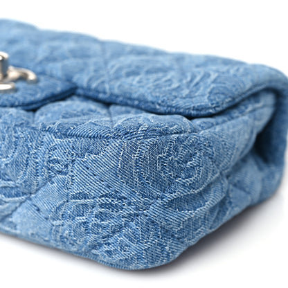 Chanel Denim Quilted Camellia Sweetheart Mini Rectangular Flap Blue 10 of 10