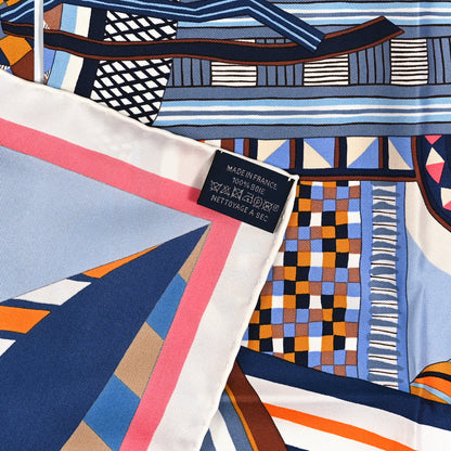 Hermes Silk La Selle Imaginaire Dossard Scarf 90 Bleu Tabac Grenadine 3 of 4