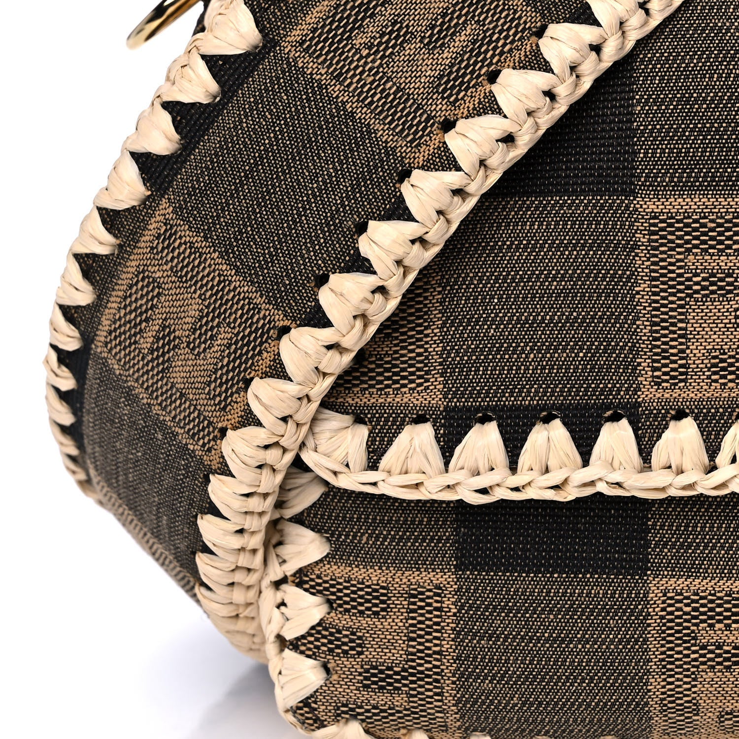 Fendi Fabric Jacquard Raffia Straw Pequin Gingham Woven Baguette Beige Black Natural 9 of 11
