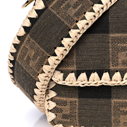 Fendi Fabric Jacquard Raffia Straw Pequin Gingham Woven Baguette Beige Black Natural 9 of 11