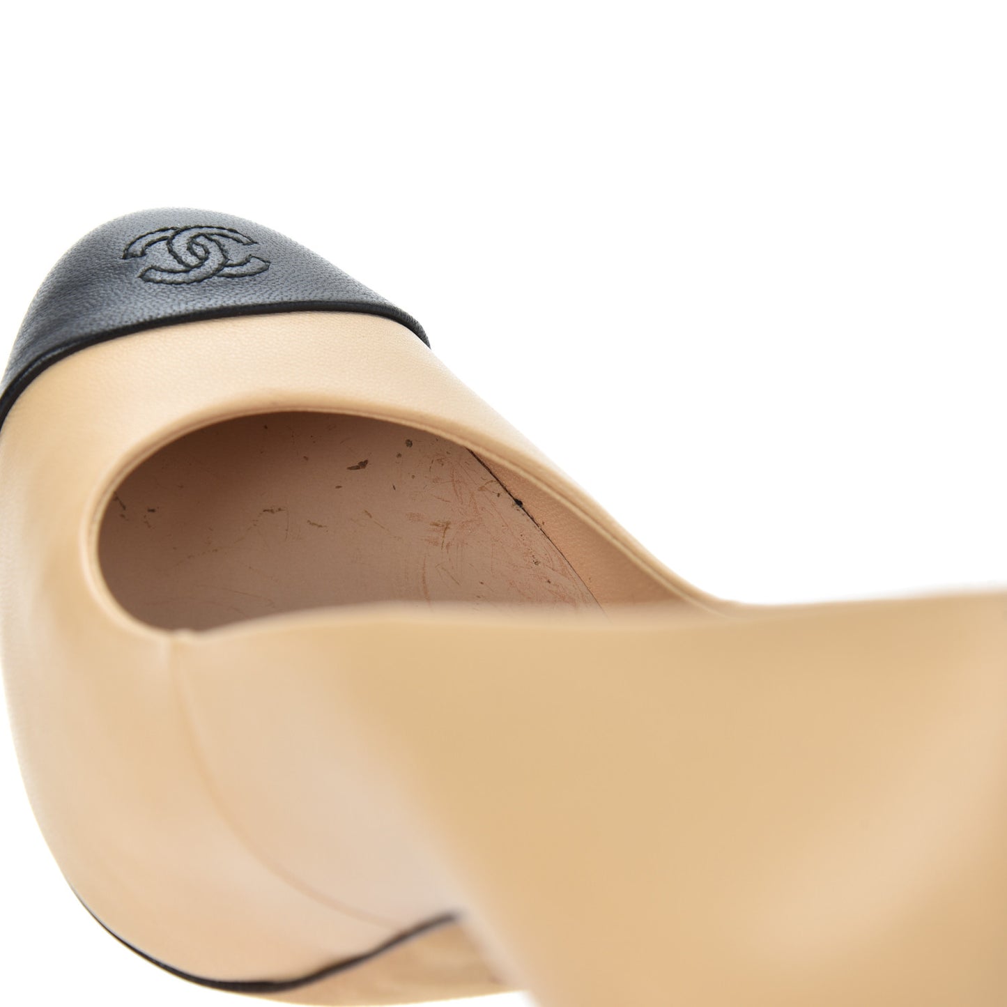 Lambskin Cap Toe Pumps 37 Beige Black