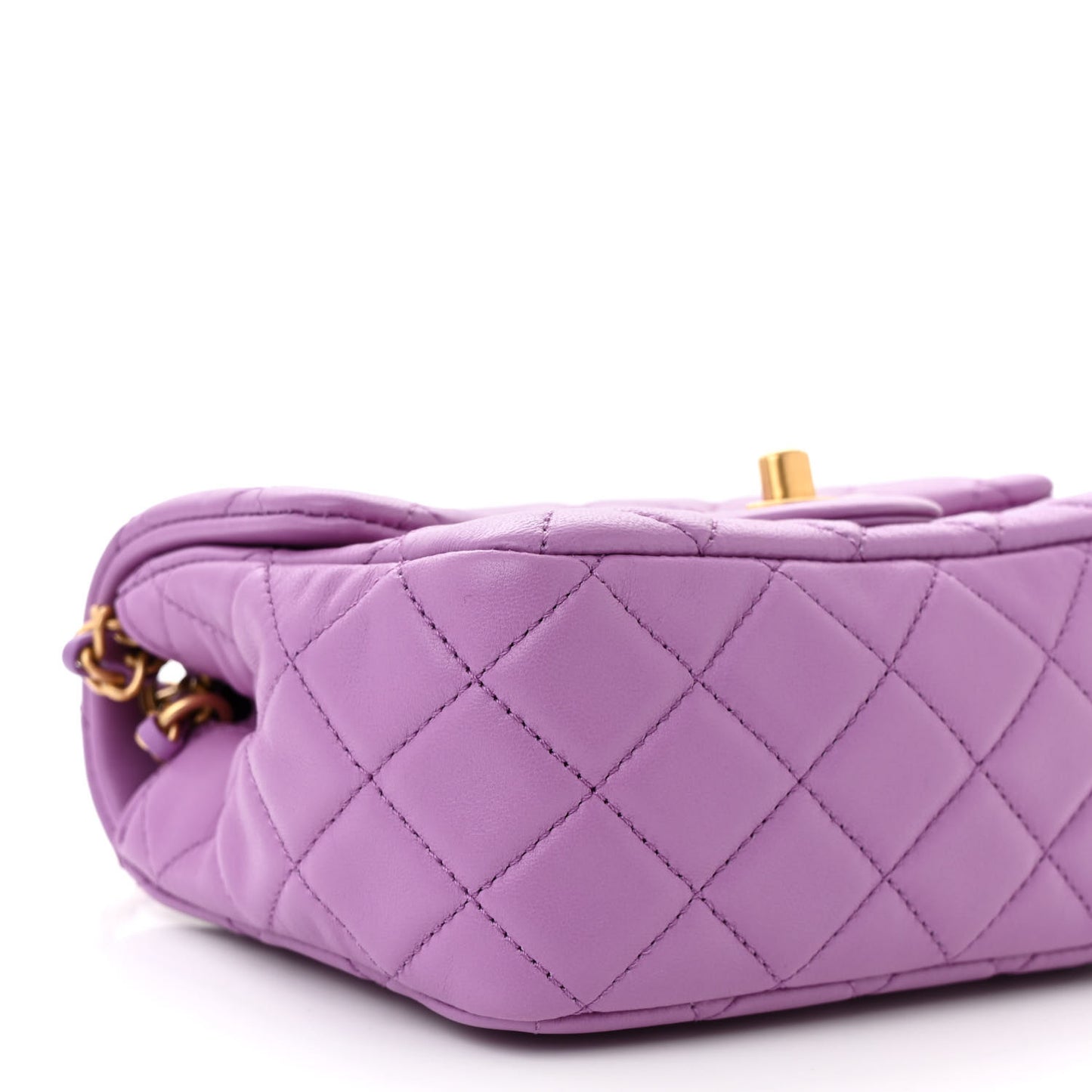 Lambskin Quilted Mini Pearl Crush Flap Purple