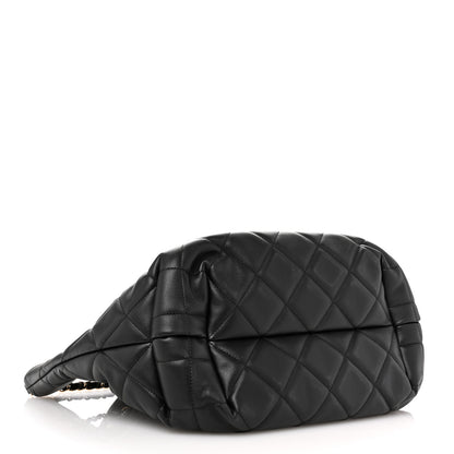 Chanel Lambskin Quilted CC Dweller Drawstring Tote Black 3 of 9