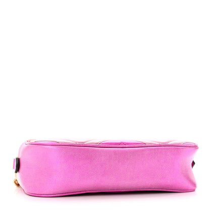 Gucci Laminated Nappa Matelasse Small GG Marmont Chain Shoulder Bag Fuxia Rosso Rosa 4 of 12