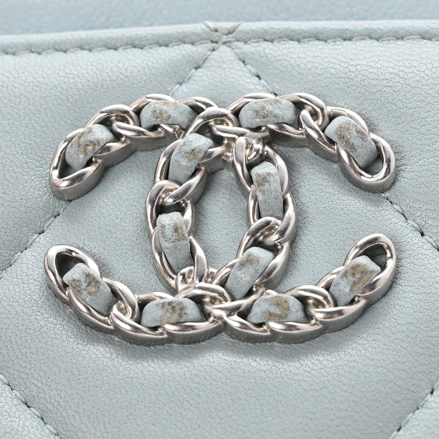 Chanel Lambskin Quilted Chanel 19 Card Holder Light Blue 1666141