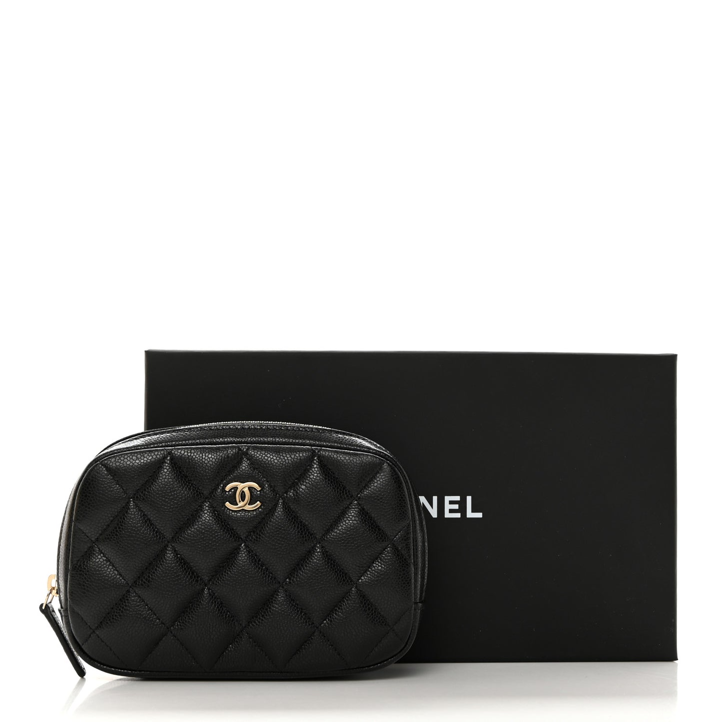 Caviar Quilted Small Curvy Pouch Cosmetic Case Black