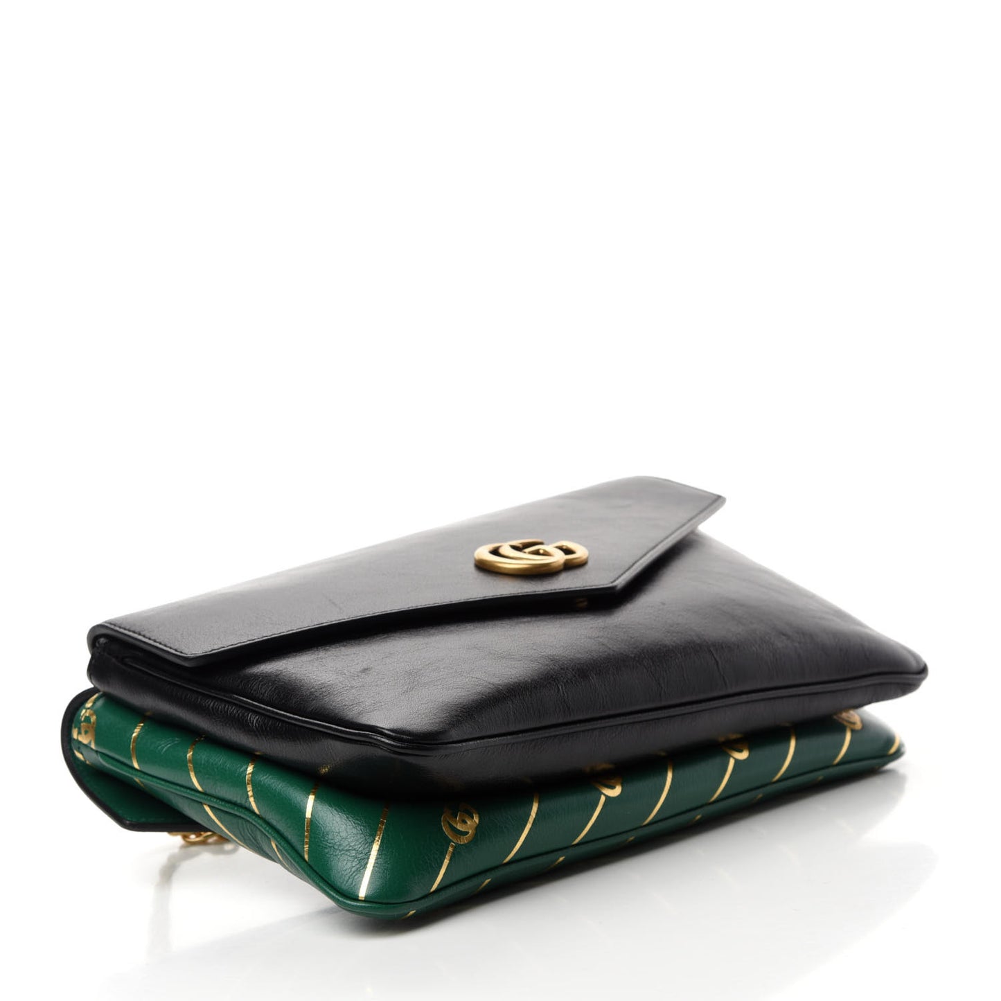 Calfskin Diagonal GG Medium Thiara Double Envelope Shoulder Bag Emerald Green Black