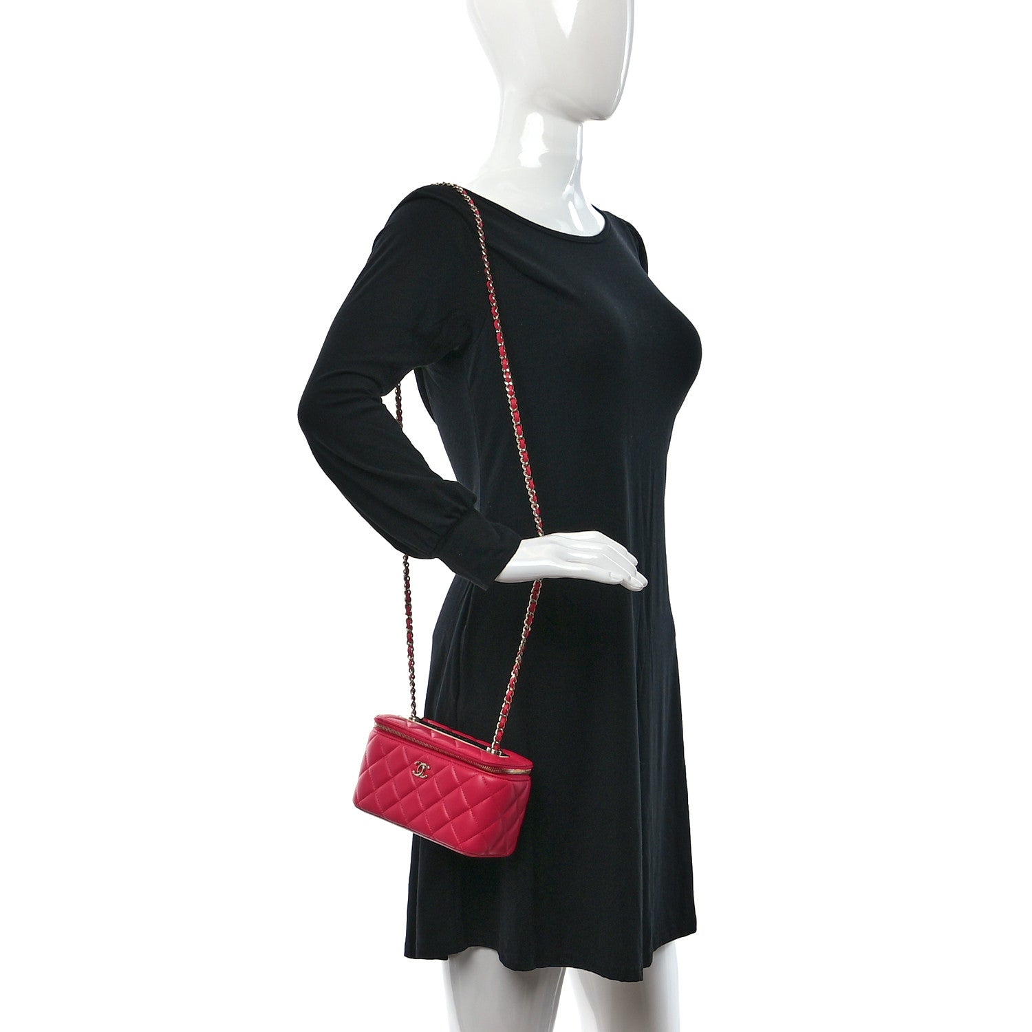 Chanel Lambskin Quilted Trendy Small Vanity Case With Chain Dark Pink 2 of 12