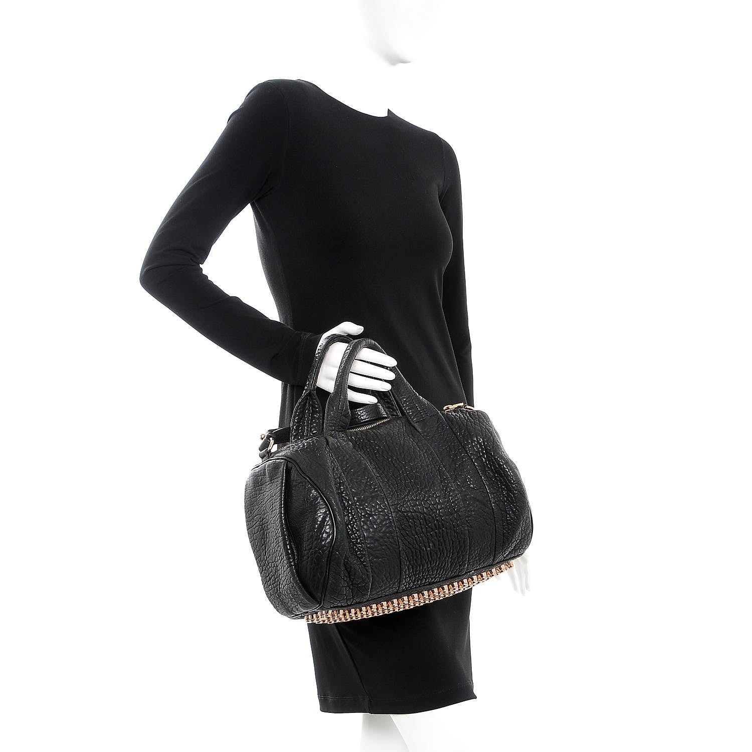 Alexander Wang Pebbled Lambskin Rocco Black Rose Gold Hardware 3 of 12