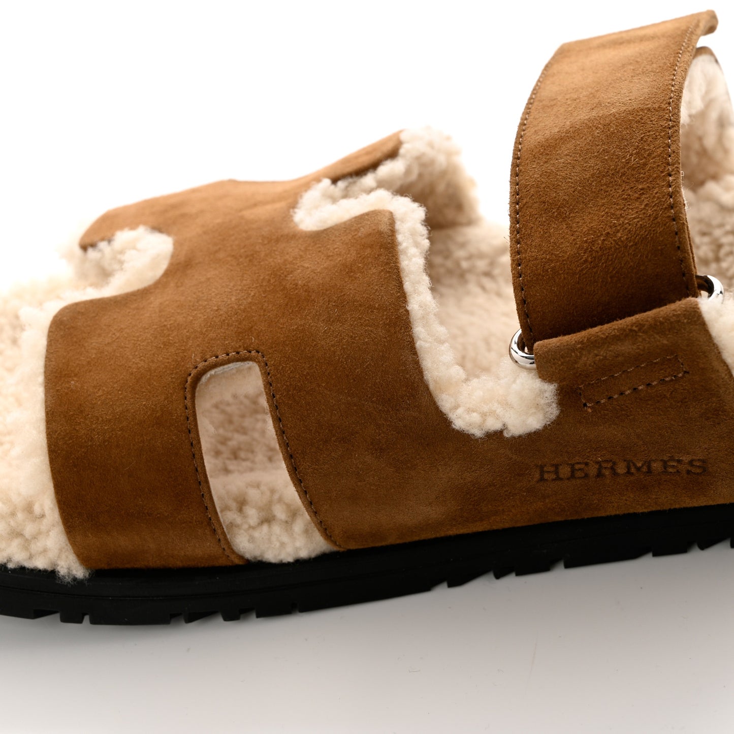 Suede Goatskin Woolskin Mens Chypre Sandals 44 Brun Fume Ecru