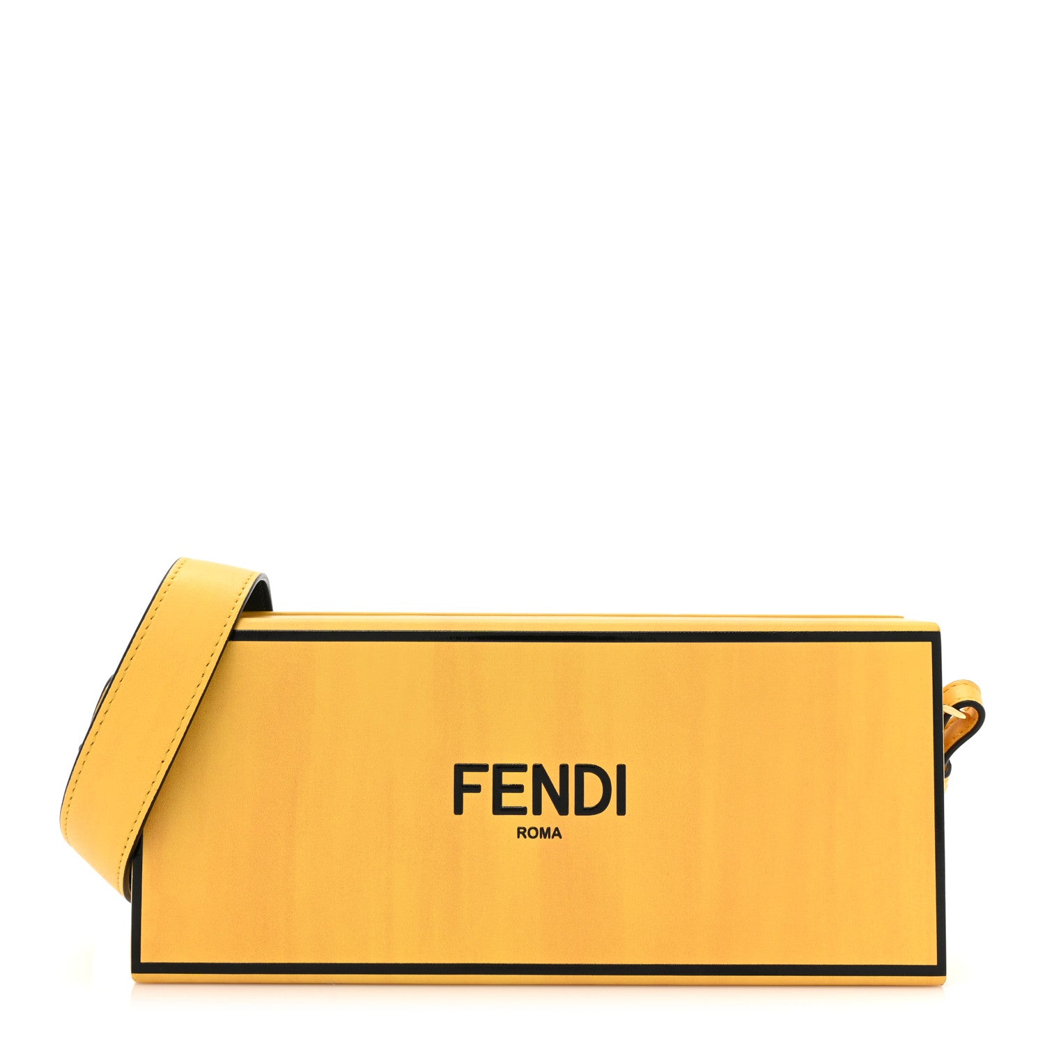 Fendi Vitello Fluffy Logo Horizontal Box Crossbody Bag Yellow Box Black 1 of 13