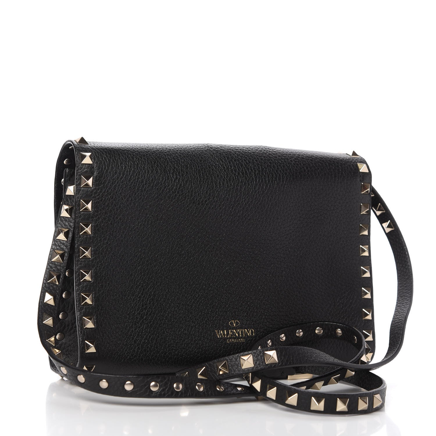Valentino Garavani Pebbled Calfskin Medium Rockstud Flip Lock Crossbody Bag Black 4 of 10
