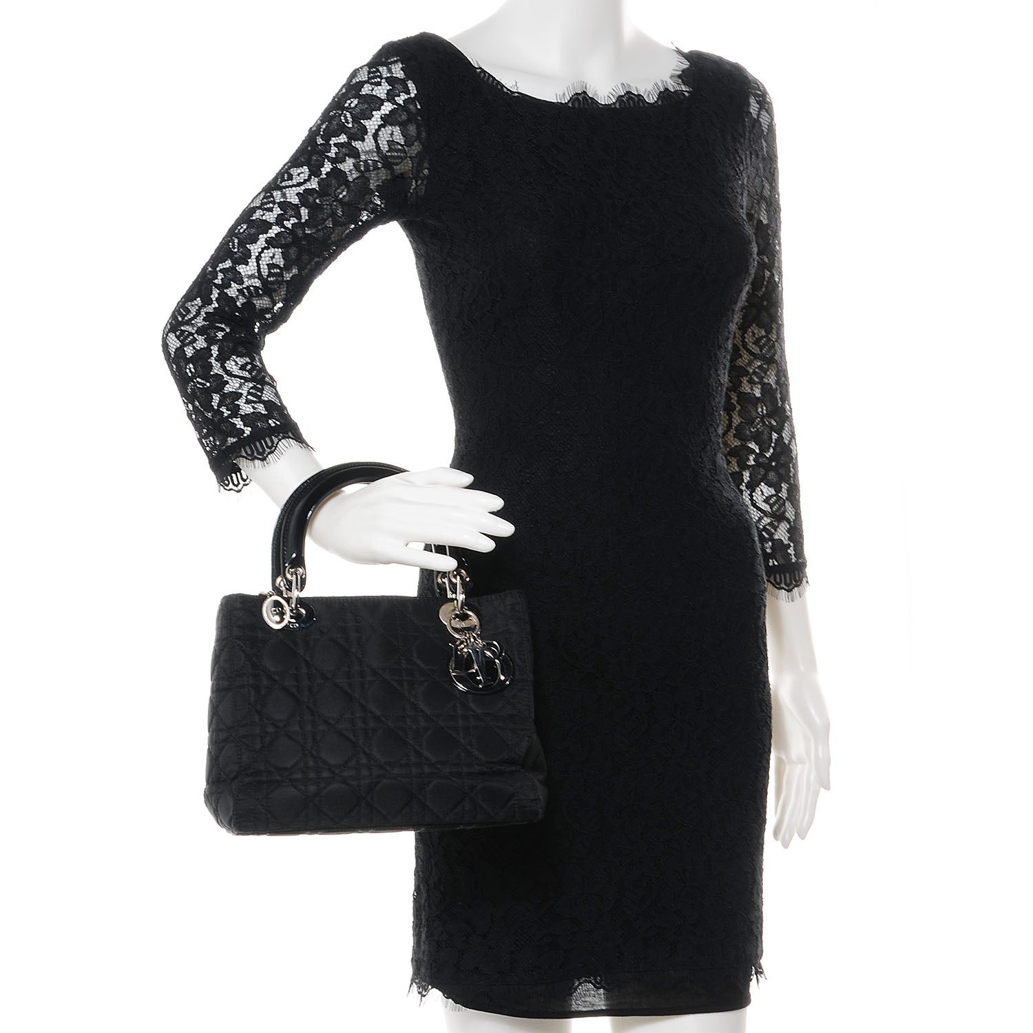Christian Dior Nylon Cannage Medium Lady Dior Black 2 of 8