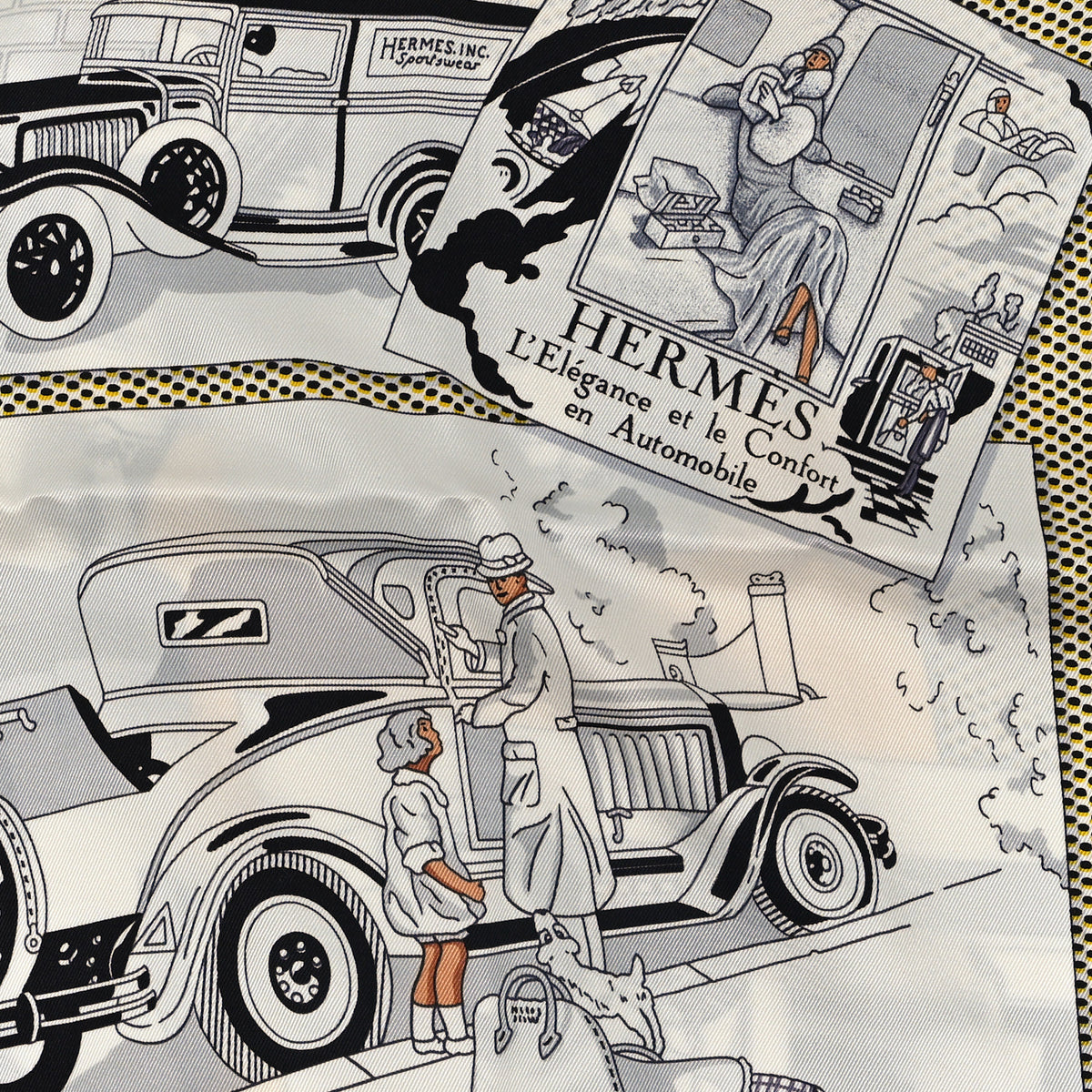 Hermes Silk Confort En Automobile Scarf 70 Creme White Black 2 of 3