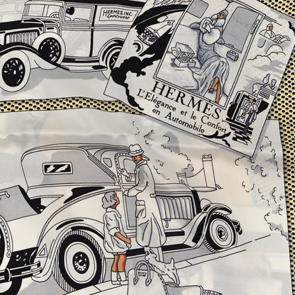 Hermes Silk Confort En Automobile Scarf 70 Creme White Black 2 of 3