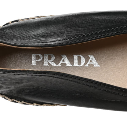 Prada Vitello Lux Logo Embossed 20mm Espadrilles 39 Black 7 of 7