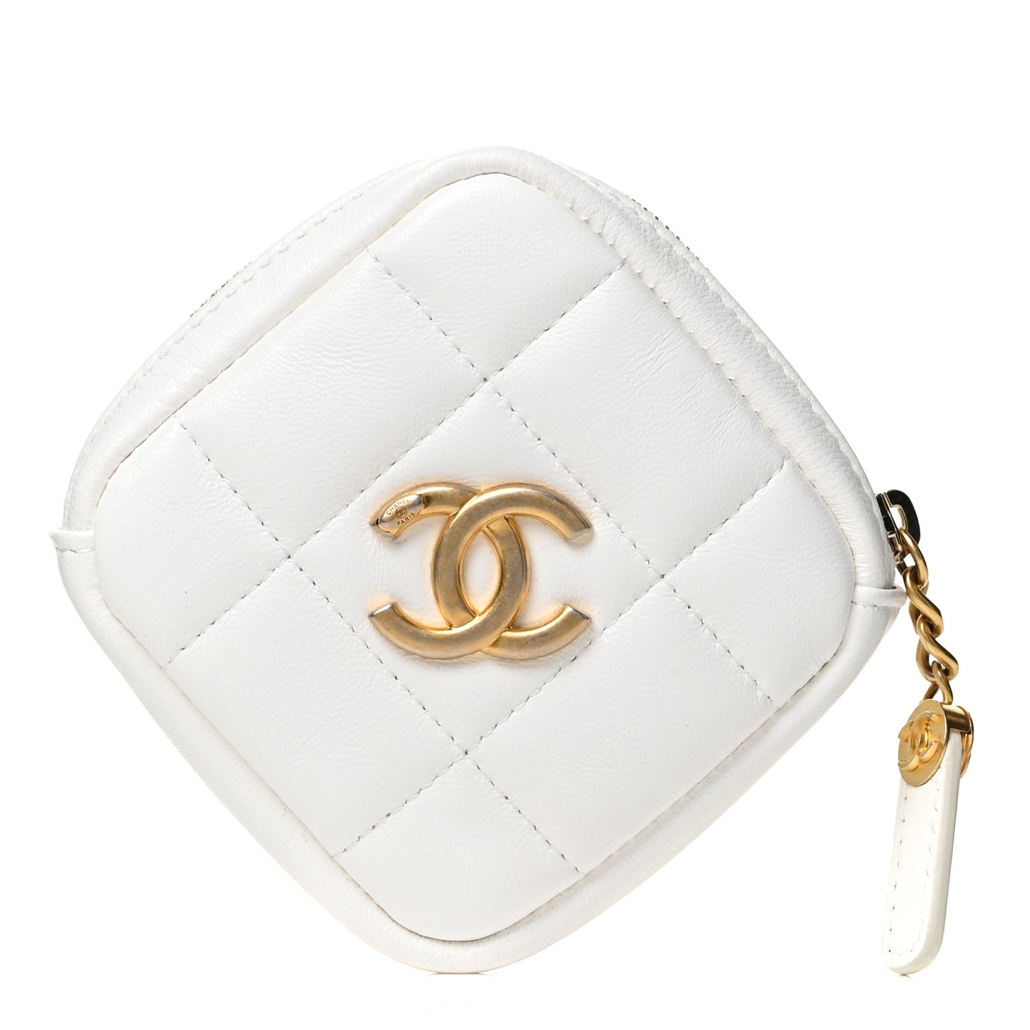 Lambskin Quilted Diamond Arm Coin Purse White