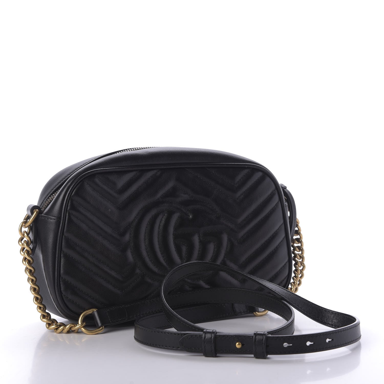 Gucci Calfskin Matelasse Small GG Marmont Chain Shoulder Bag Black 3 of 9