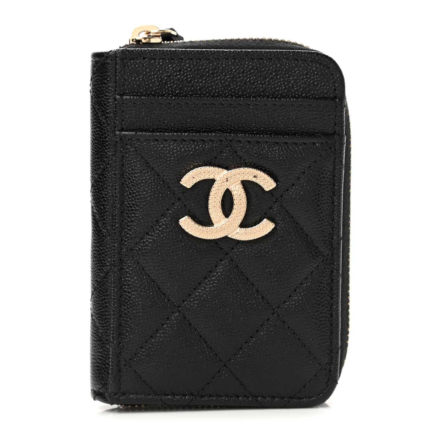 Caviar Quilted CC Zip Card Holder Black