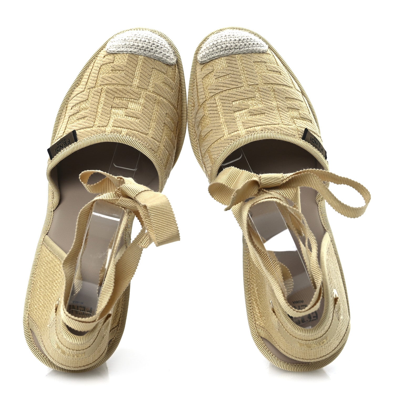 Fendi Canvas FF Embroidered Roma Ankle Wrap Wedge Espadrilles 40 Natural 2 of 12