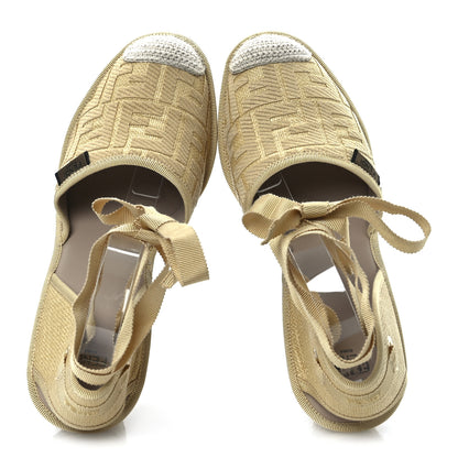 Fendi Canvas FF Embroidered Roma Ankle Wrap Wedge Espadrilles 40 Natural 2 of 12