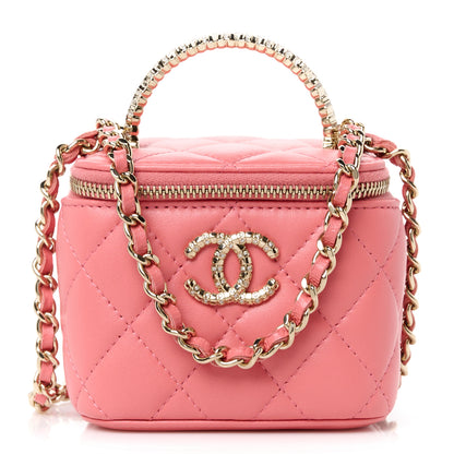 Chanel Lambskin Quilted Crystal Top Handle Mini Vanity Case With Chain Coral 1 of 11