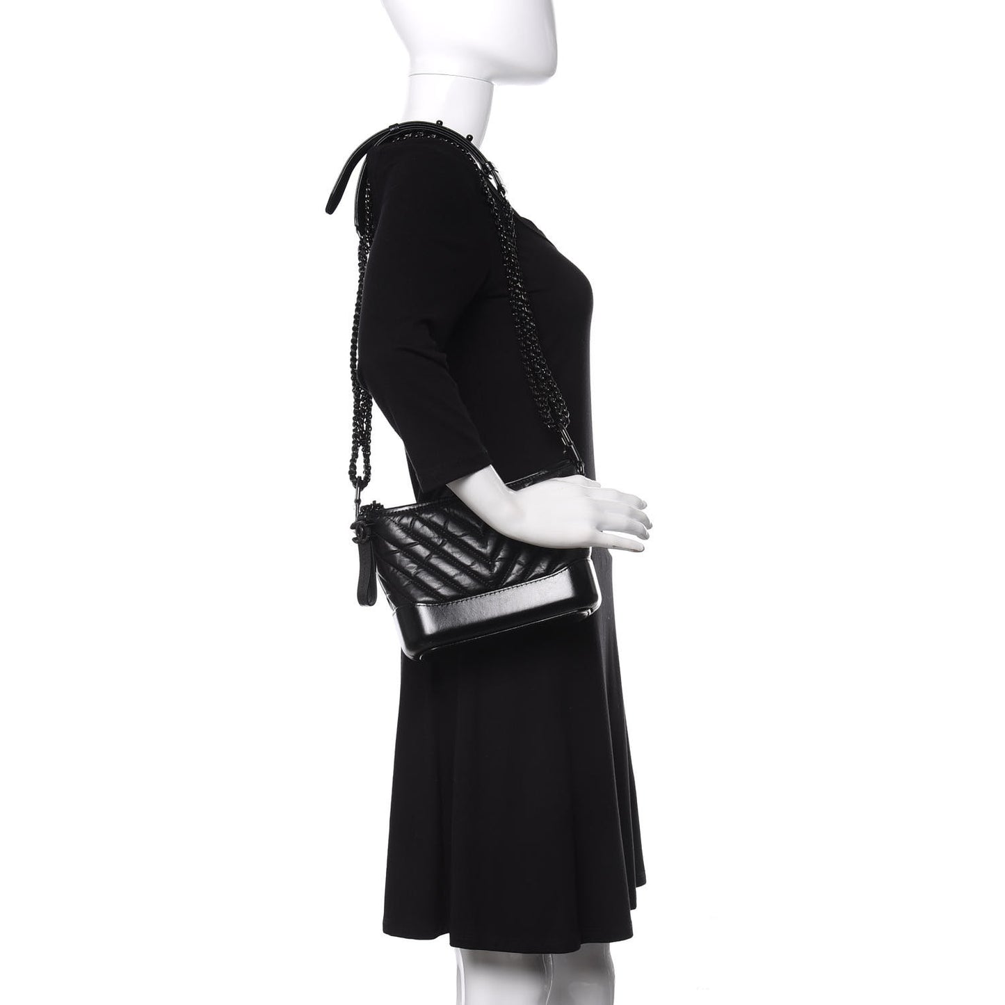 Aged Calfskin Chevron Quilted Small Gabrielle Hobo So Black