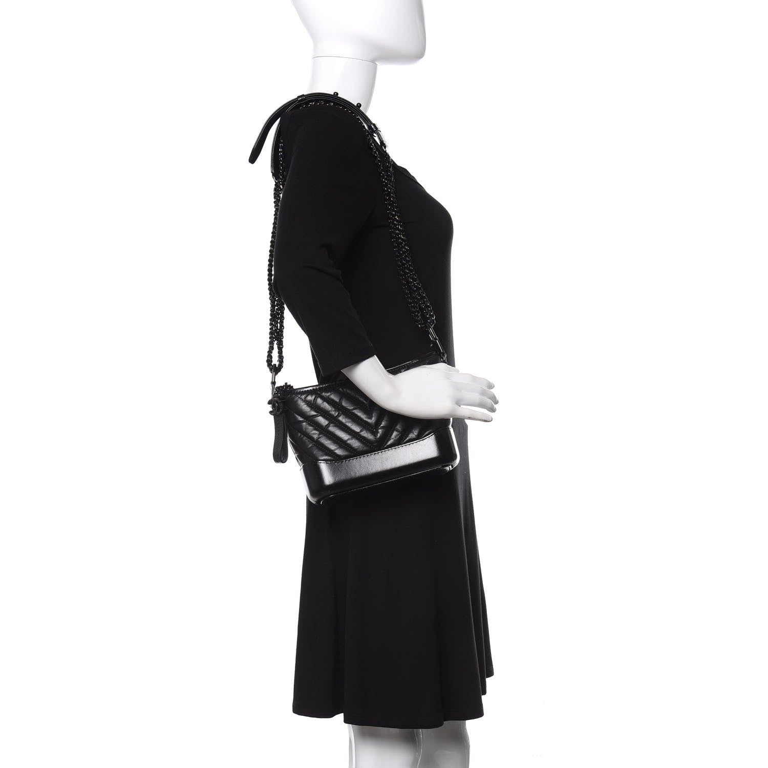 Chanel Aged Calfskin Chevron Quilted Small Gabrielle Hobo So Black 2 of 5