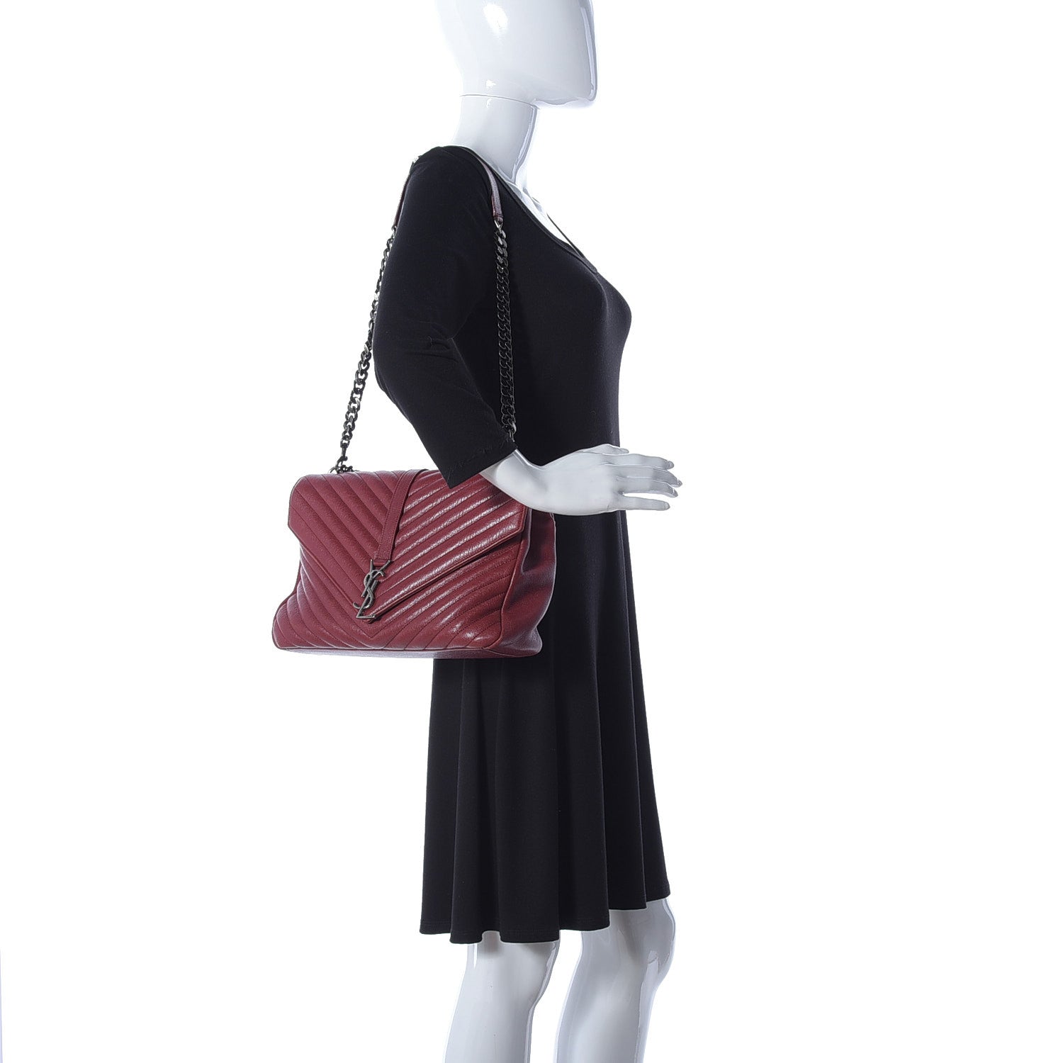 Saint Laurent Sheepskin Matelasse Chevron Large College Monogram Satchel Oxblood 3 of 10