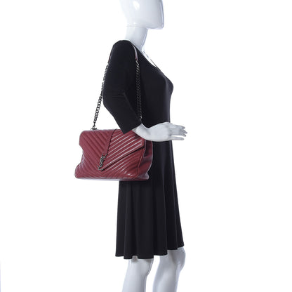 Saint Laurent Sheepskin Matelasse Chevron Large College Monogram Satchel Oxblood 3 of 10