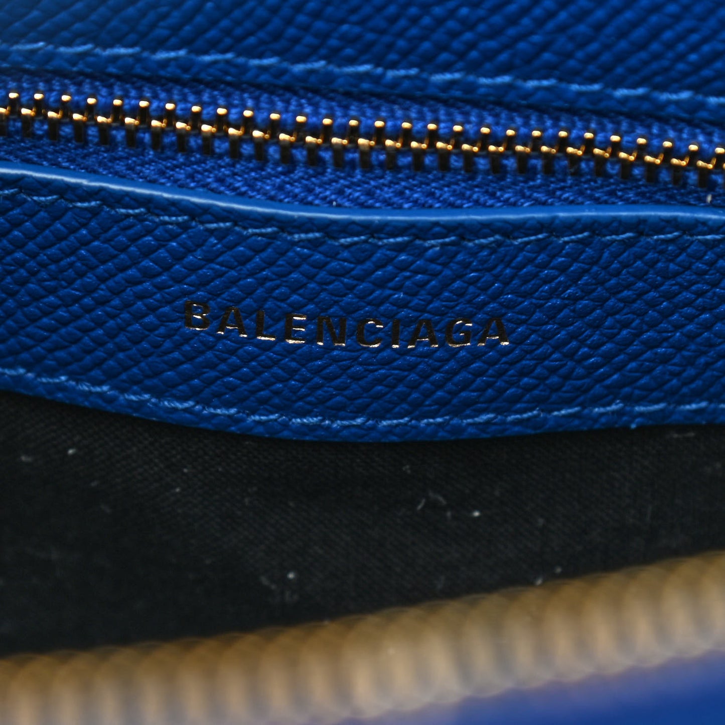 Signature Grained Calfskin Logo S Ville Top Handle Bag Bleu Roi White