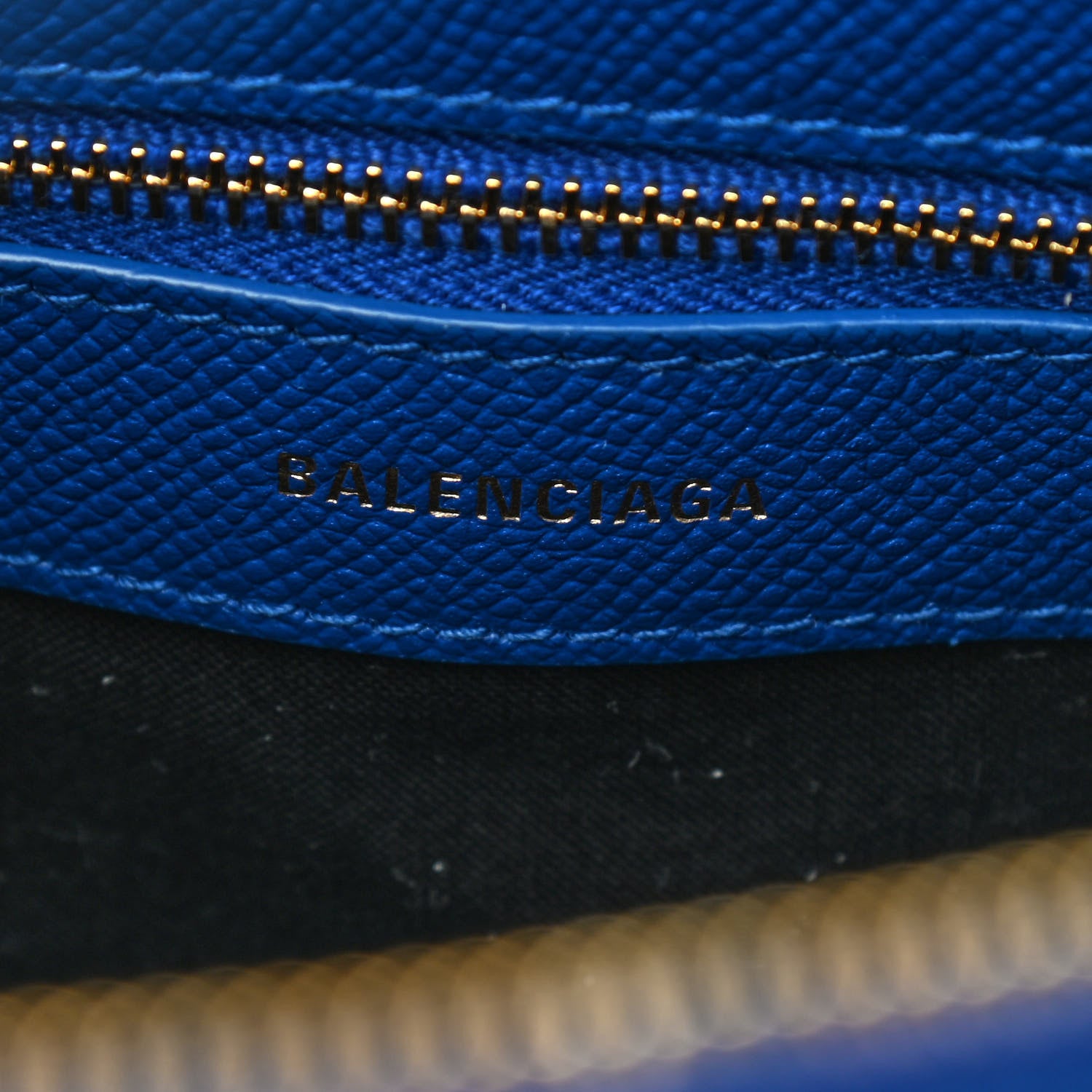 Balenciaga Signature Grained Calfskin Logo S Ville Top Handle Bag Bleu Roi White 6 of 9