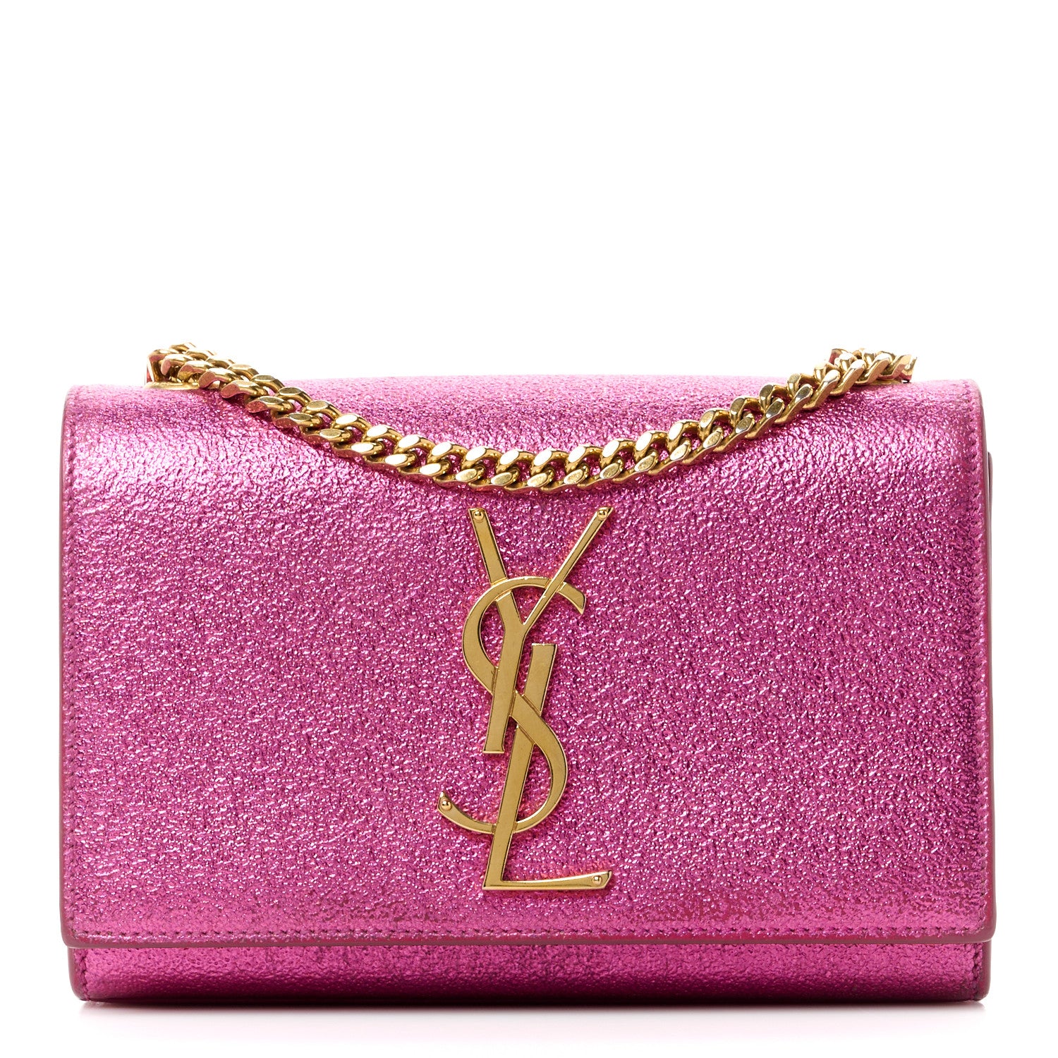 Saint Laurent Metallic Calfskin Small Classic Monogram Kate Satchel Fuchsia 1 of 10