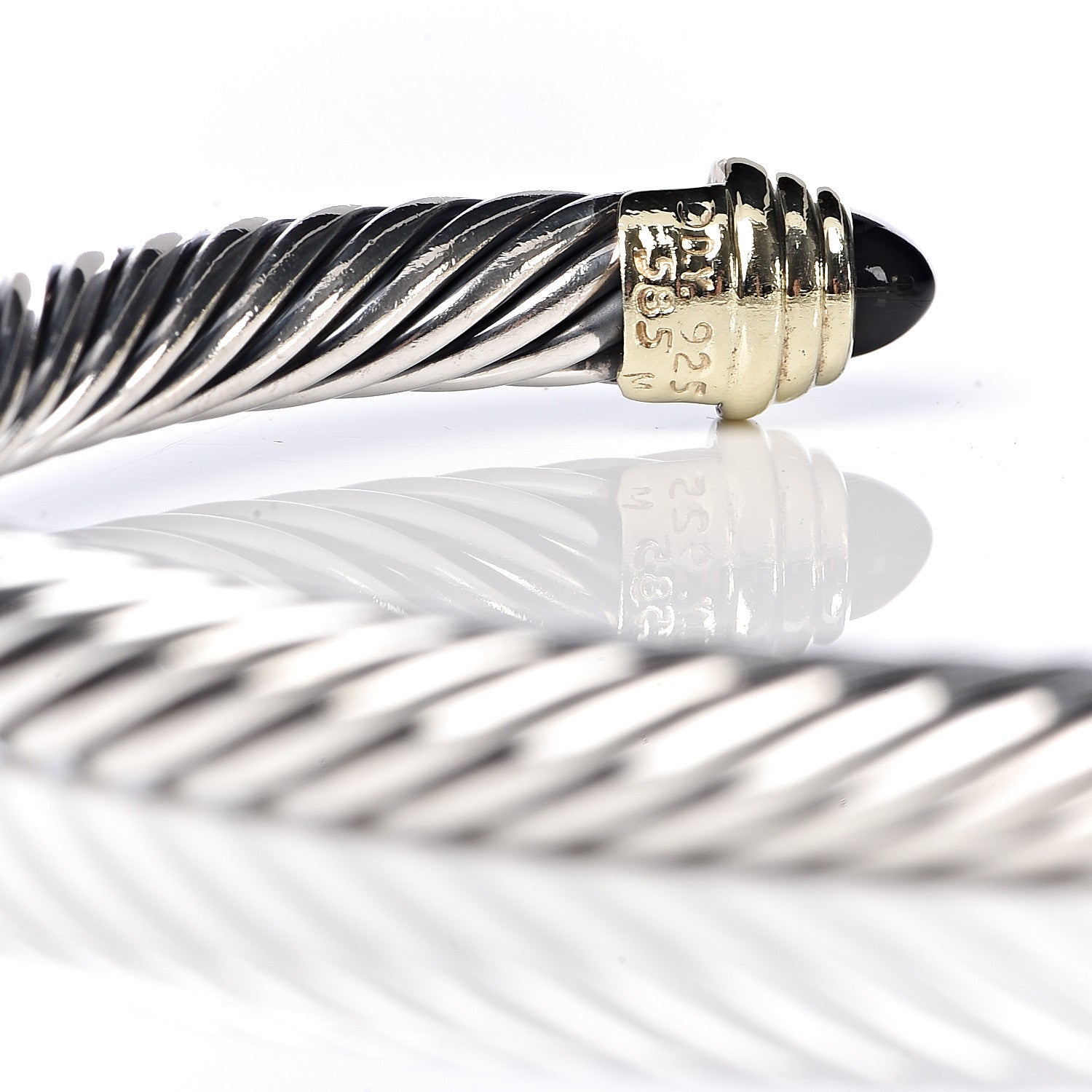David Yurman Sterling Silver 14K Yellow Gold Black Onyx 5mm Cable Classics Petite Color Bracelet 4 of 5
